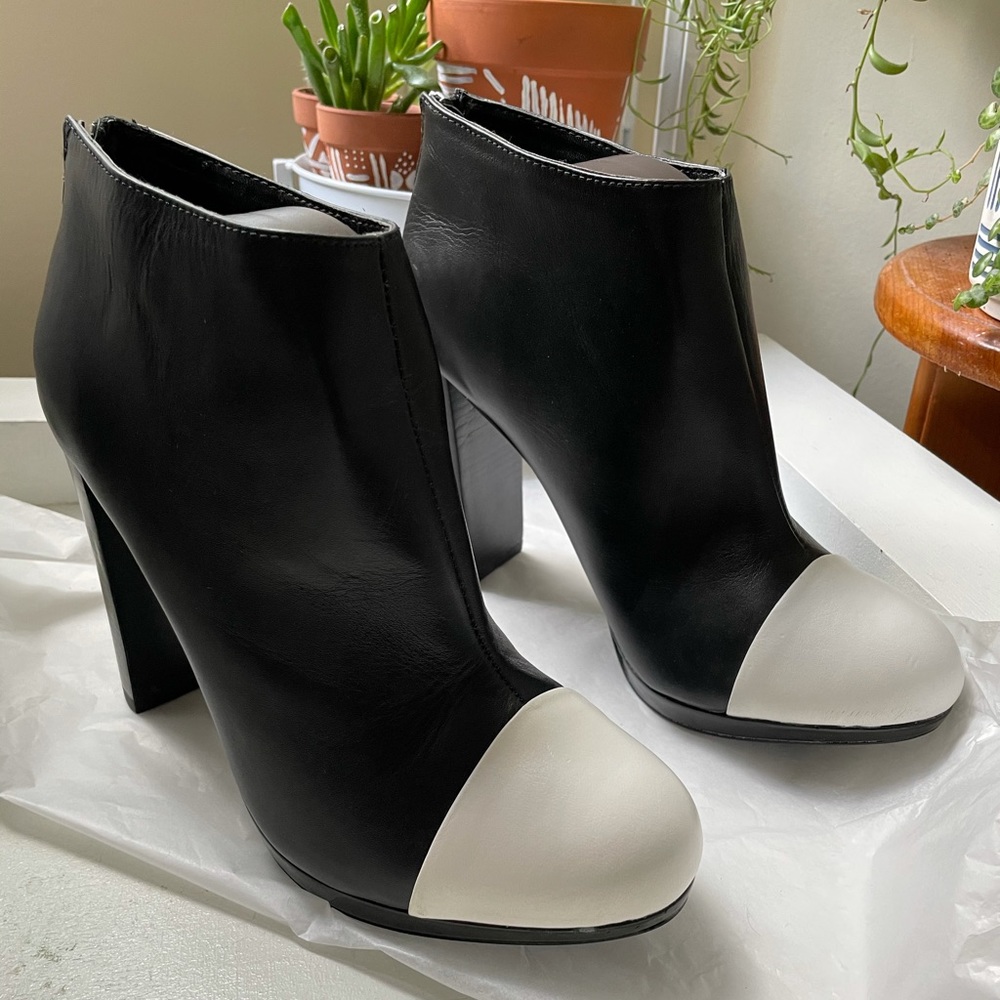 Black booties white tip